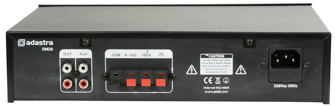 DM-Series Mixer Amplificatore 25Wrms con USB, Radio FM e Bluetooth, Amplificatore 100V Linea o 4-16 Ohm, Ingressi Mic/Aux, Uscita Mono per Piccole Installazioni Audio