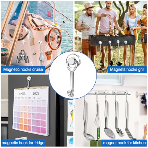 LOVIMAG Hooks, 30lbs+ Magnetic Magnet Hook 2025 Cruise Cabin Ship Essentials Heavy Duty Strong Refrigerator Fridge Hanging for Classroom Beach Vacation Kitchen Grills Home Mug Hanger (6 Pack), Silver - Thumbnail 6
