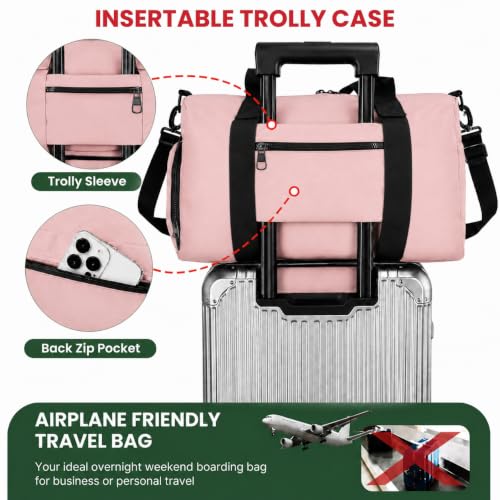 Image of Storite Travel Duffel Bag for Women & Men, Water-Resistant Nylon Weekender Bag with Adjustable Shoulder Strap, Lightweight Overnight Luggage Bag for Travel, Sports & Daily Use (Pink Front Zip)