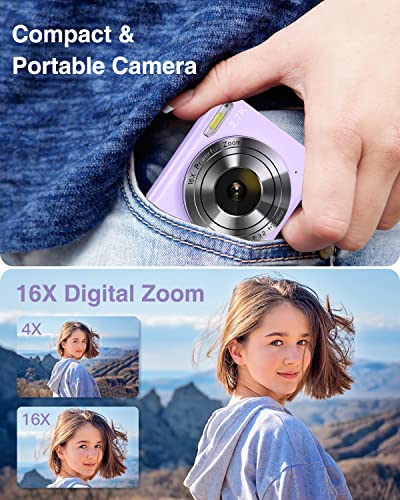 Digital Camera, Zostuic 2.7K Autofocus 48Mp Kids Camera With 32 Gb Card 16X Zoom Compact Portable Mini Toy Cameras Christmas Birthday Festival Gift For Kid Children Teens Girls Boys(Purple) #TOP7