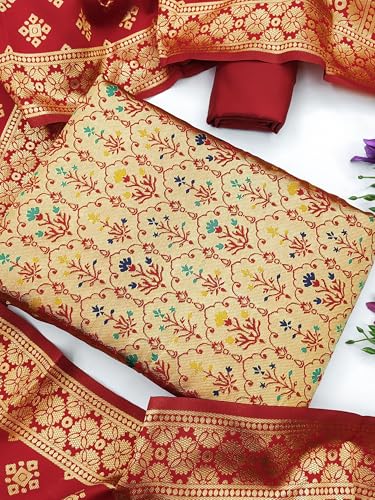 Image of EthnicJunction Women's Woven Silk Blend Banarasi Silk Unstitched Salwar Suit Dress Material with Dupatta