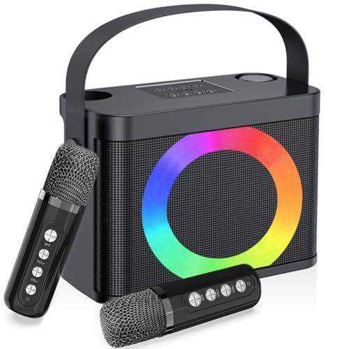 Karaoke 2 microfonos inalambricos,Altavoz Bluetooth Karaoke portátil con luz RGB, Sistema de Karaoke Profesional para Fiesta en casa, Sistema de megafonía para Adultos, Caja de Fiesta