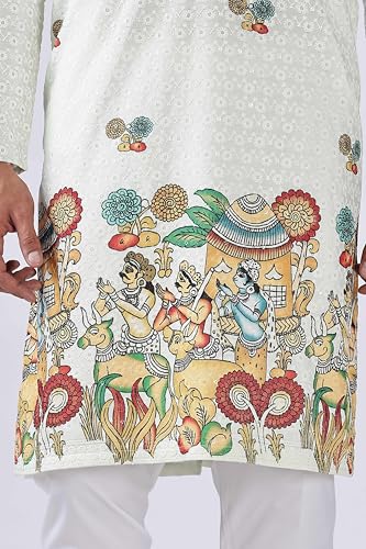 Image of BE ACTIVE Men's Cotton | Regular Fit Casual Mandarin Collar | Long Length Full Sleeves | Embroidered Indian Kurta