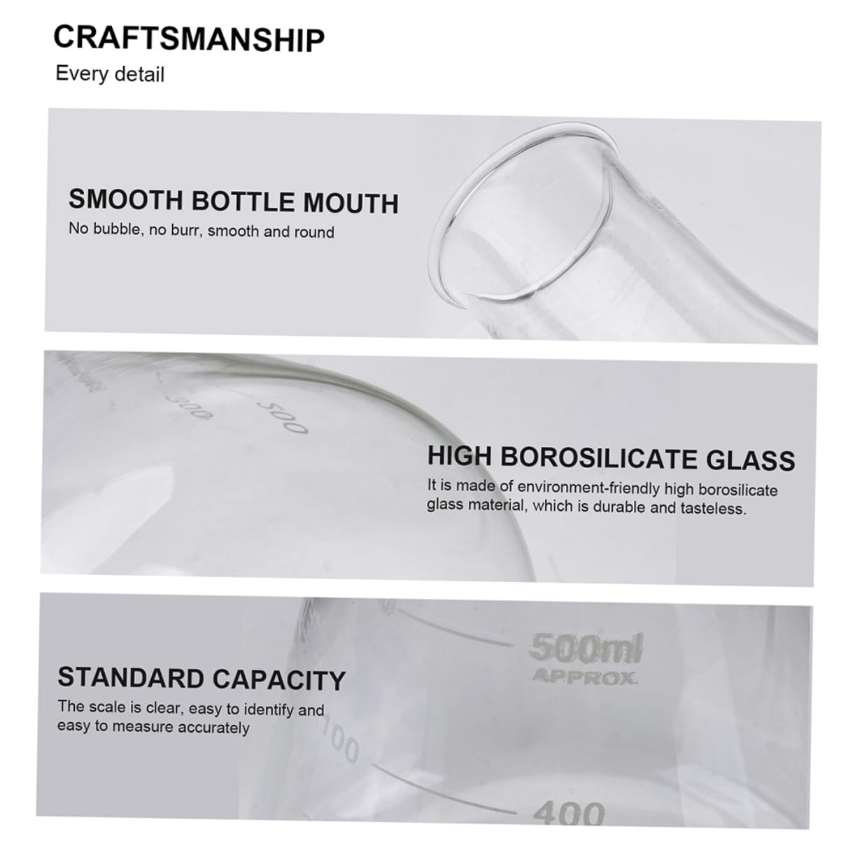 Matraz Erlenmeyer Triangular Cónico de Vidrio de Borosilicato 4 Piezas | Matraces Erlenmeyer de Laboratorio, Capacidad Estándar, Uso Práctico Olor, para Clases de Química y Escuela