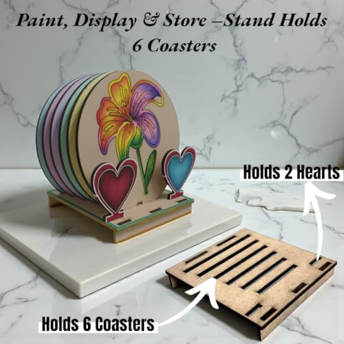 Image of BAGJI TOYS DIY Coaster Painting Kit for Kids & Adults - 6 Pre-Marked Wooden Tea Coasters with Stand, 12 Non-Toxic Water Base Colours & 1 Brush - Mandala Art & Craft DIY Set - Beginner Friendly Painting Craft Kit, Birthday & Gift Activity (MNDC1)