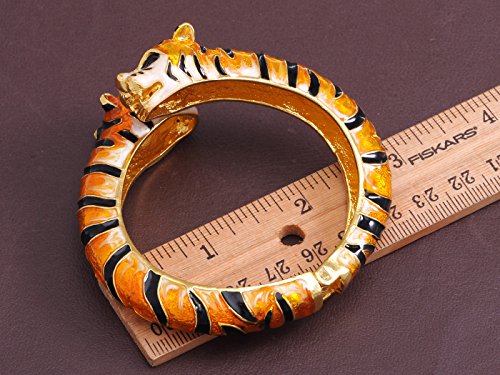 Alilang Golden Toned Enamel Stripe Interlocking Double Headed Twin Tiger Cuff Bangle Bracelet3