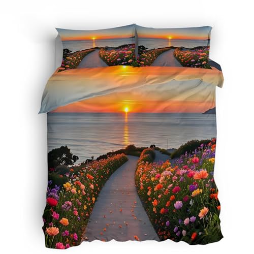 Ropa de Cama con Dibujos 220x240cm Flores Costeras Ropa de Cama Floral Cubierta Microfibra Impresa Doble Cara, Suave al Tacto, Cierre Invisible, sin decoloración