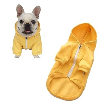 Meioro Dog Clothes Hoodies Pet Cat Warm Soft Cotton Zipper Sweater Coat French Bulldog Pug (M, Yellow)