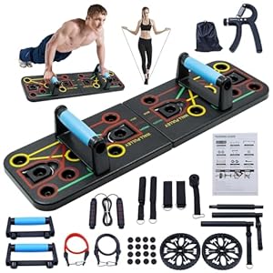 Push-up board, home gym, portable fitness equipment, Pilates bar, and 20 fitness accessories, including resistance bands and an ab wheel, for full-body workouts at home