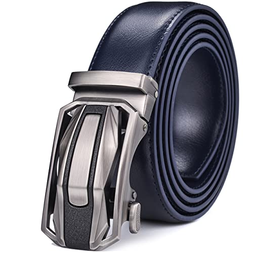 Ceinture à cliquet en cuir véritable bleu pour homme avec sa boucle automatique élégante de 120 cm