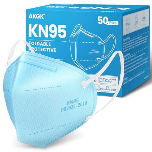 akgk KN95 Face Mask 50 PCS, Breathable Protection Masks, 5-Ply KN95 Blue Masks, Cup Dust Safety Masks