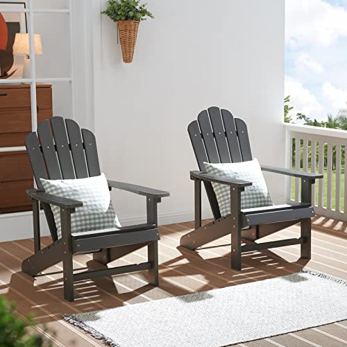Image of Psilvam Classic Adirondack Chair, Standard-Sized Poly Lumber Fire Pit Chair, 350Lbs Support Weather Resistant Patio Chairs for Garden, Party, Beach(Grey)
