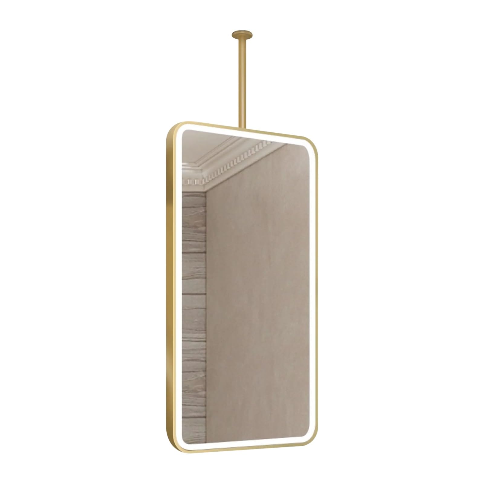 GLJTUO Wall-Mounted Bathroom Vanity Mirror with LED Lights｜Gold Rectangle Metal Hanging Rod Mirrors｜Home Decor Mirrors for Hallway Entrance Living Room Bedroom,size_name-40L x 60W cm
