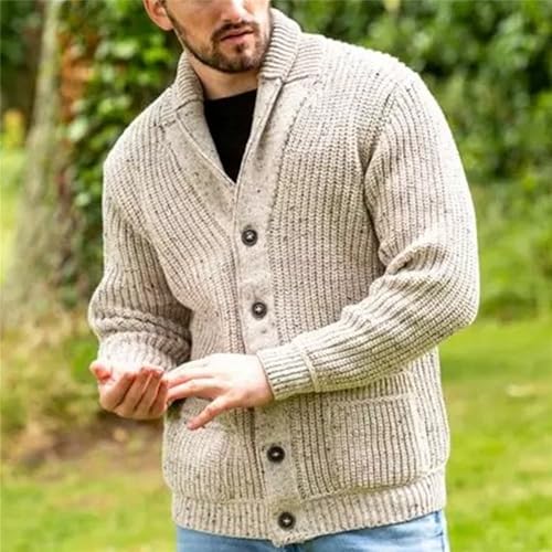 Men's Shawl Collar Long Sleeve Casual Sweater Cardigan Knit Loose Fit Sweater Ribbed Button Down Sweaters2