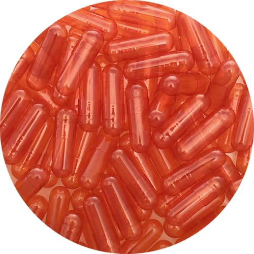 Pure Capsules® Lot de 500 gélules vides oranges transparentes taille 0, capsules de gélatine vides, taille 0, capsule colorée orange transparent, BSE, sans...