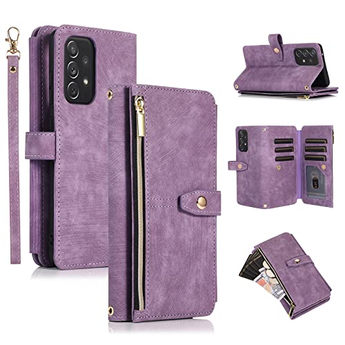 UEEBAI Étui pour Samsung Galaxy A53 5G, Portefeuille Cuir PU Rétro Rabat Antichoc Housse avec Dragonne Fentes Cartes Fonction Support Fermeture Magnétique - Vintage Violet Cover