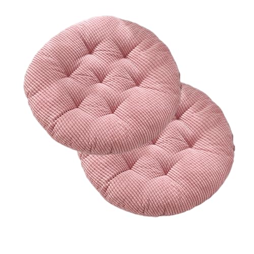 Hiseng 2er-Set Cord Sitzkissen Tatami Stuhlkissen Runde Weiches Baumwolle Dickes Matratzenkissen Bodenkissen Sitzpolster für Esszimmer Küche Terrasse Stuhl (Rosa 40x40cm)