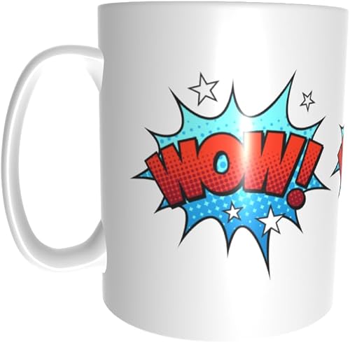 Pandok White Ceramic Mug - Cartoon - Speech Bubble : WOW! In Speech Bubble With Cartoon Aesthetic - Single Mug