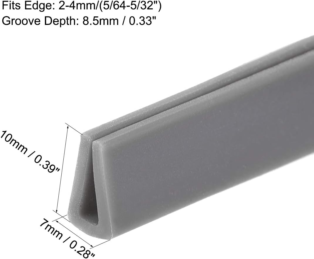 uxcell Edge Trim U Seal Extrusion, Silicone Gray U Channel Edge Protector Sheet Fits 5/64-5/32inch Edge 5M/16.4Ft Length
