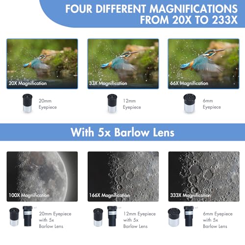 Teleskop, Astronomie Teleskop für Erwachsene High Powered, 70mm Apertur 400mm Professionelle Refraktor Teleskope für Kinder & Anfänger (White)