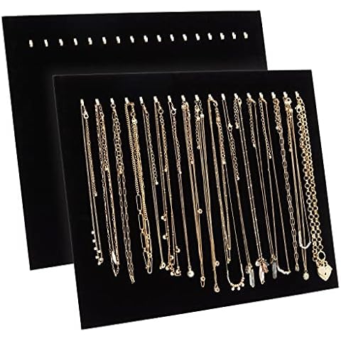 Genie Crafts 2 Pack Jewelry Display for Selling, Black Velvet Boutique Necklace Stands Boards with Hooks for Pop Up Shop (15 x 12 x 4.5 In) Cover