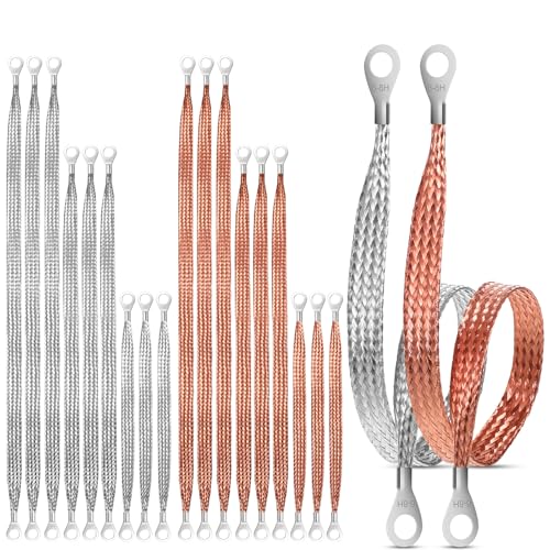 IANFAN 18 Pcs Ground Straps 10/15/20 Inch Engine Universal Automotive Ground Strap Kit with Ring Terminals Braided Copper Tinned Copper Engine Grounding Cable Straps for Most Cars