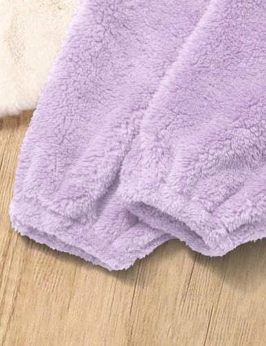 Image of Shallmu Girl Clothes Size 7-8 Girls Outfits Long Sleeve Fuzzy Bear Ear Purple Hoodie Sweatshirt Sweatpants Little Girls Clothes Winter Warm Girls' Clothing Sets