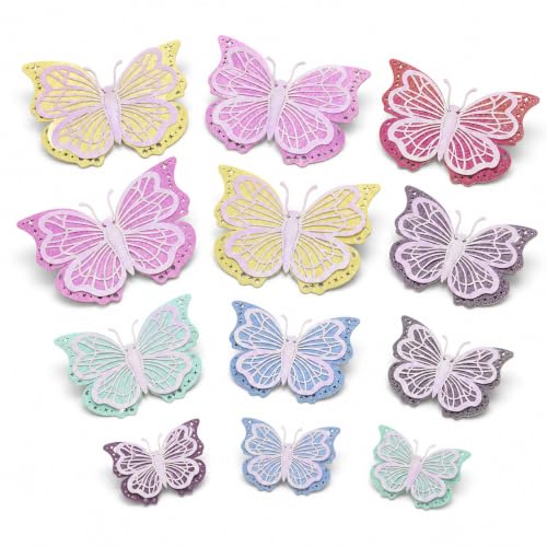 Image of Wanna Party Pastel Iridescent 3D Butterfly Wall Stickers - Pack of 12 | Glitter Butterfly Cutouts for Birthday Party Decoration, Baby Shower, Kids Room, Nursery, Craft & Photo Backdrop Decor