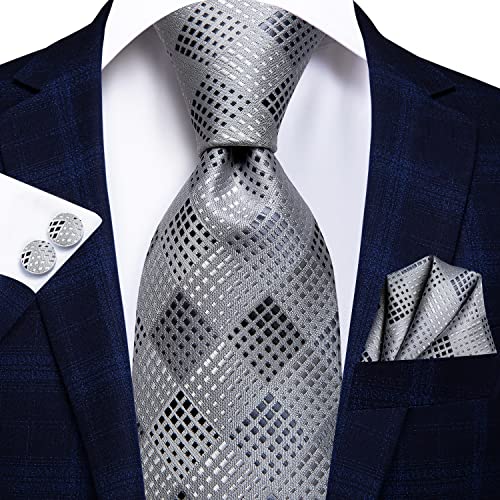 Image of Dubulle Silk Ties Set for Men Formal Paisley Striped Necktie Pocket Square Cufflinks 3PCS Sets Wedding Business Party