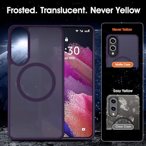 Image of Oterkin Magnetic for Samsung Galaxy S25 Edge Case Matte, S25 Edge Phone Case Compatible with MagSafe Frosted Translucent Shockproof Anti-Scratch Slim Fit Case Military Grade Protection (Dark Purple)