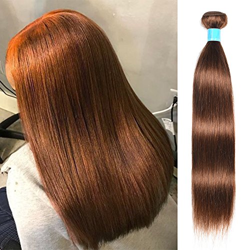 JulyQueen Medium Auburn Virgin Straight Hair Weaves 8A Grade Peruvian Hair One Bundle Unprocessed Light Chocolate Brown Color Human Hair Extensions Remy Hair Weaves 16inch