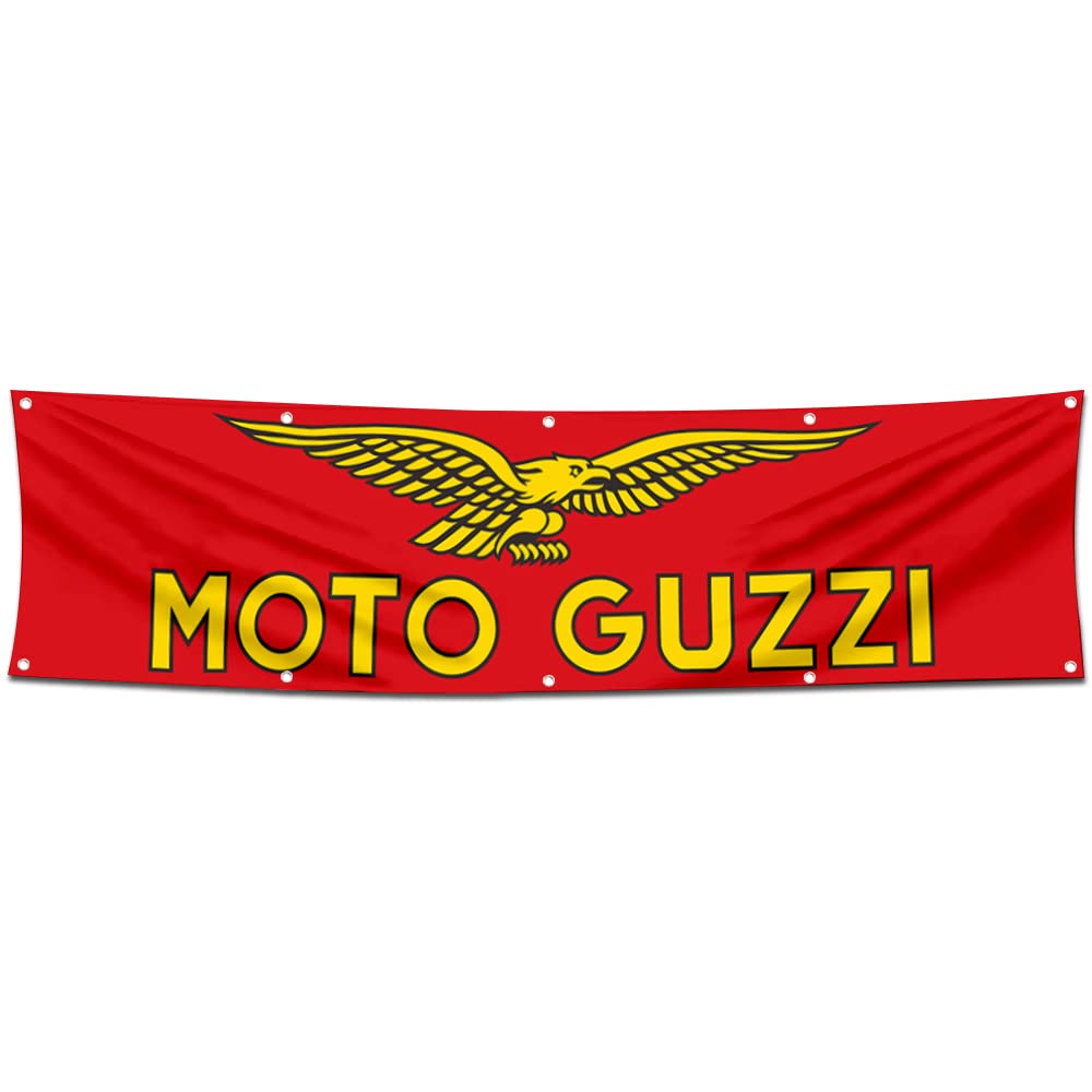 Hiuynn Motorcycles Garage Shop Banner Flag Works for Moto Guzzis Flag Banner 2x8ft Garage Shop Wall Decor Flag
