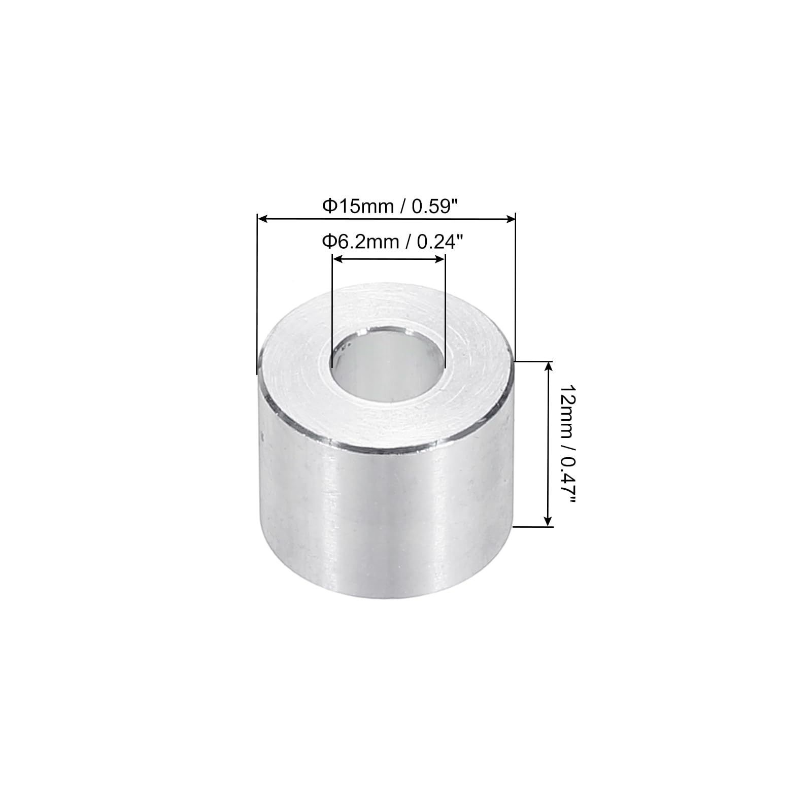 PATIKIL M6 Aluminum Spacers, 12pcs 1/4" x 5/8" Round Metal Spacers for 1/4 or M6 Screw Bolts - Image 2