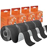 VKI Kinesiology Tape 4 Rolls - Water Resistant Elastic Cotton Athletic Tape (65.6 FT 80 Precut St...