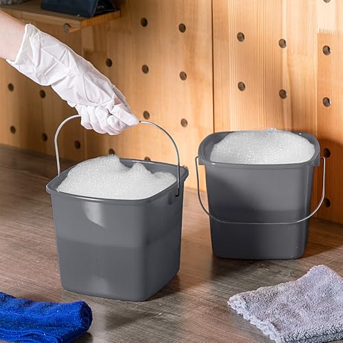 Image of Zhehao 6 Pcs 3 Quart Bucket for Cleaning Small Sanitizer Bucket for Restaurant Square Plastic Pail with Handles for Home, Offices, Commercial Use, Food Service(Gray)