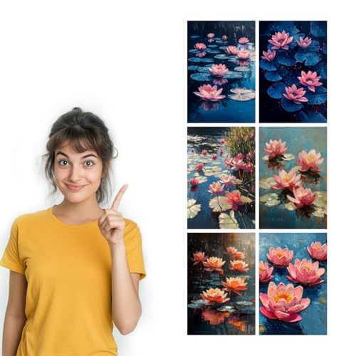 Image of SiddArtify Floral Wall Art Prints Set - Impressionist Lotus Flower Poster Decor for Living Room Bedroom Office - 8x12 inch Board Pack of 6