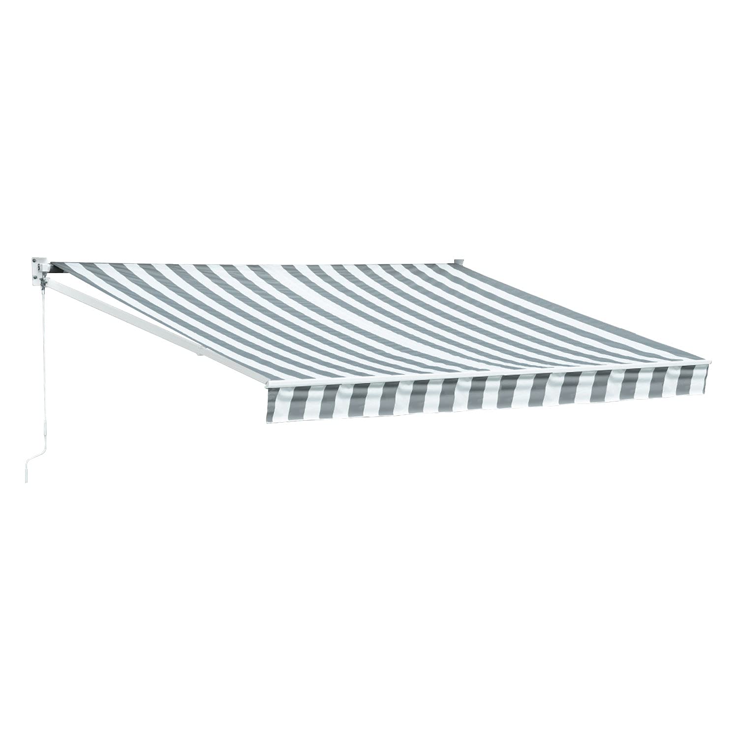 Store banne Saule 3,5 × 3m - Toile rayée Blanche/Grise et Structure Blanche
