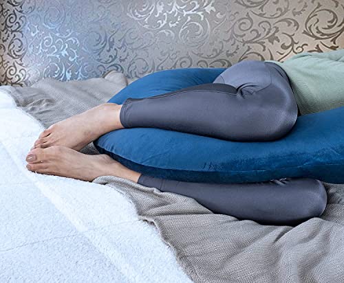 Image of C-Shaped Sleeping Pregnancy Pillow| Removable Washable Velvet Cover with Zipper| PregnoCare Fibre| Maternity, Nursing| Full Body Soft Support Bump, Head, Back, Shoulder, Hip, Legs & Belly (Royal Blue)