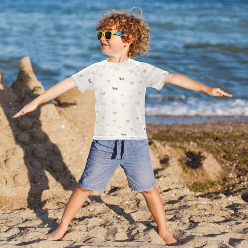 ALAZA Kids Rash Guard Boys Toddler Swim Shirts Short Sleeve Bow Love Heart UPF 50+ 3T4