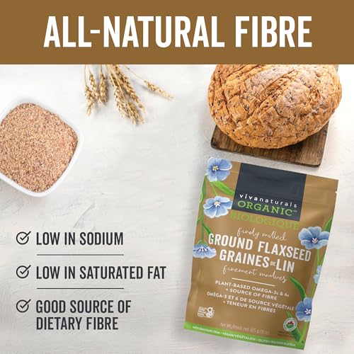 Image of Viva Naturals Organic Ground Flaxseed, - Plant-Based Protein, Vegan Omega-3 & Fiber, Finely Milled Flax Seeds, Perfect for Smoothies & Baking, (425 g) 15 Ounce (Pack of 12)