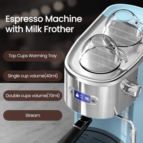 Image of Electactic 20 Bar Espresso Machine, Professional Stainless Steel Coffee Maker with LCD Display, 45oz Removable Water Tank, Home & Office Espresso Maker for Cappuccino Latte Macchiato, Blue