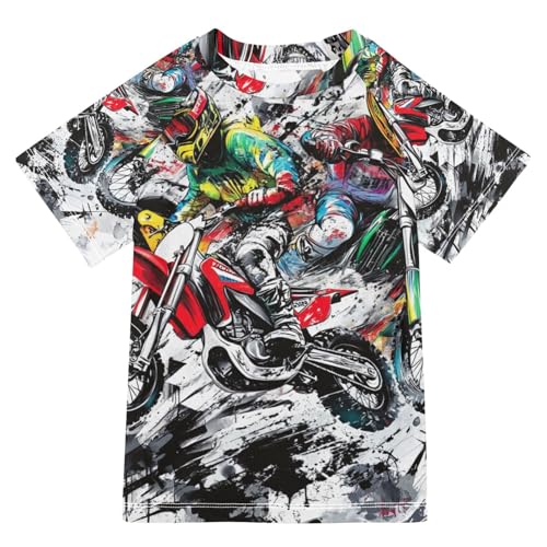 Boys Swing Shirts Watercolor Motocross Ink Rashguard Short Sleeve Kids T-Shirts Sun UPF 50+