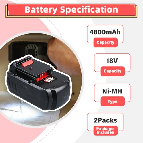 VINIDA 2Packs PC18B 4.8Ah Replacement for Porter Cable 18V Battery Ni-Mh Compatible with Porter Cable 18V PCC489N PC18BL PC18B-2 PCXMVC Cordless Power Tools