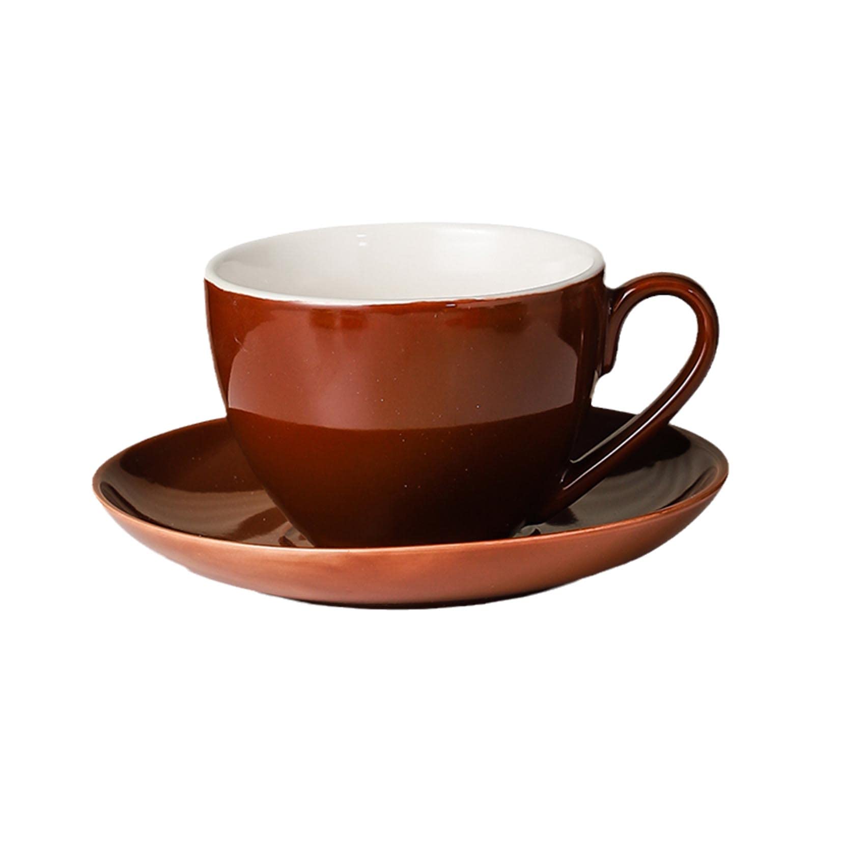 Einfarbige Keramik, 7,4 Oz/220 Ml, Elegantes Set Aus Latte-Tassen Und Untertassen, Moderne, Mehrfarbige Tassen, Ein Tolles Geschenk, Ideal Für Tee, Kaffee, Cappuccin brown-550ml