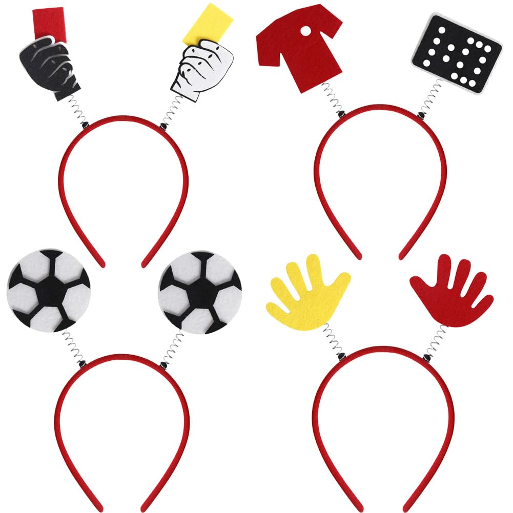 MGKEOUF Football Headband Soccer Hairband, 4 PCS World Cup Soccer Headband, Cute Soccer Ball Hair Hoop Accessories for Sport Theme Kids Football Party Bags Fillers