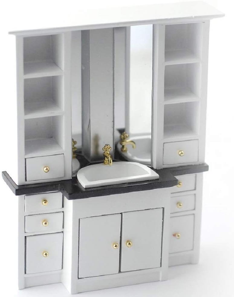 Melody Jane Dollhouse Modern Vanity Sink Unit Black & White Bathroom Furniture