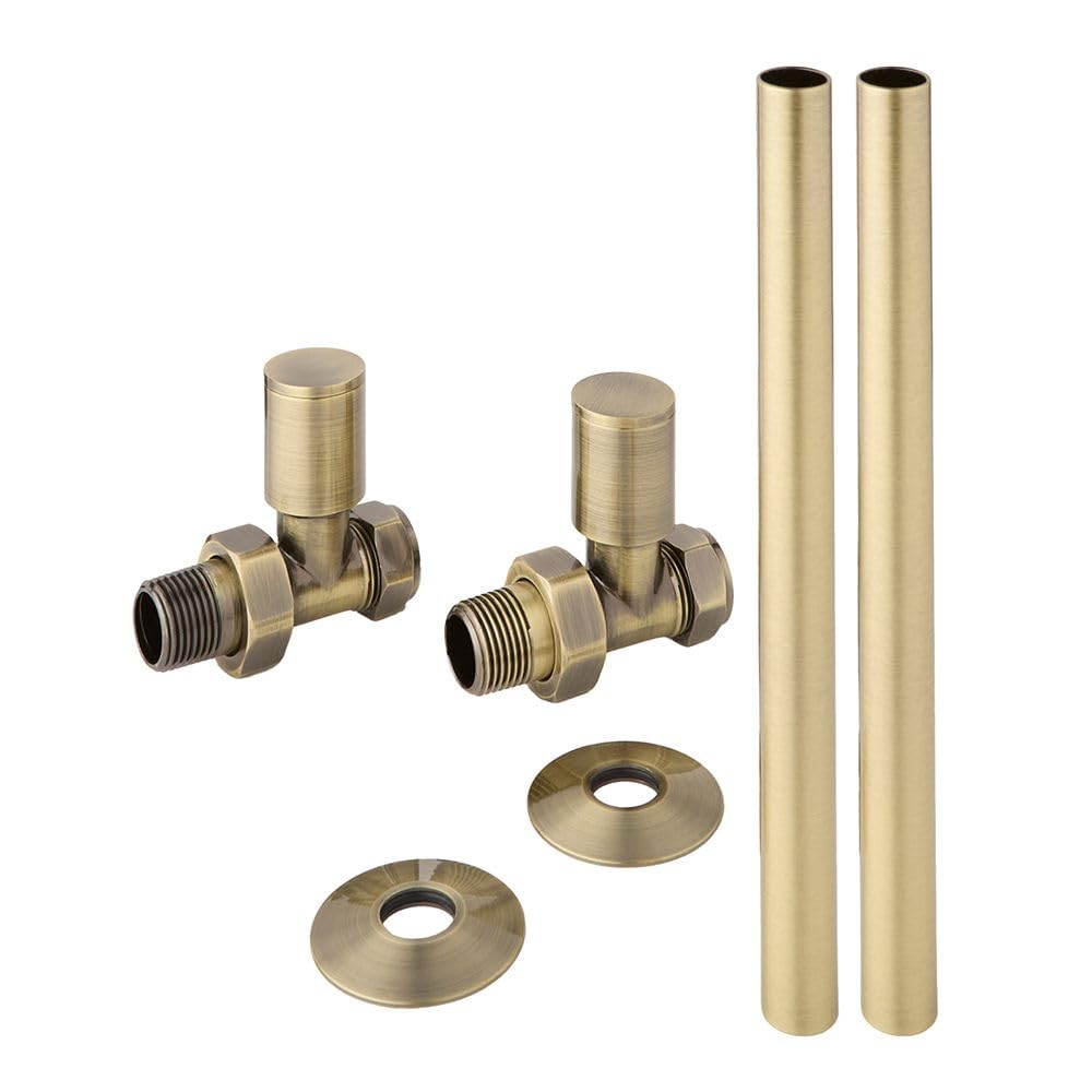 Milano Gold Brushed Straight Heated Towel Rail Radiator Valves And Pipe Connector Kit