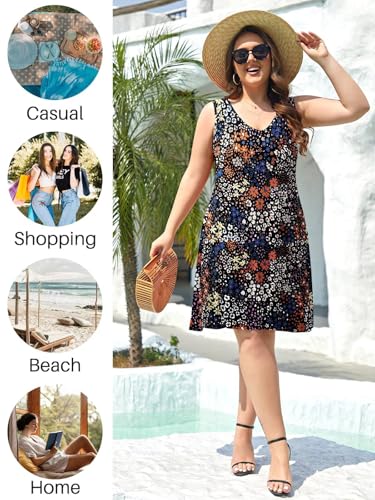 Image of BELAROI Women Casual Summer Beach Dresses Plus Size Sundress V Neck Pockets Swing Tank Dress Cover Ups