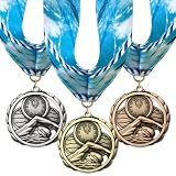 Hodges Badge Company Swim Award Medals - 1st 2nd 3rd - Gold Silver Bronze Medals with Swim Lane Neck Ribbons