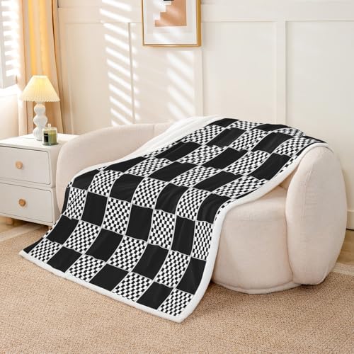 Image of Erosebridal Initial Letter C Sherpa Blanket Pink and White Checkered Fuzzy Plush Throw Cute Monogram Plaid Fleece Blanket for Kids Girls Women,Kawaii Gingham Grids Decor for Bed Couch 40 inchx50 inch